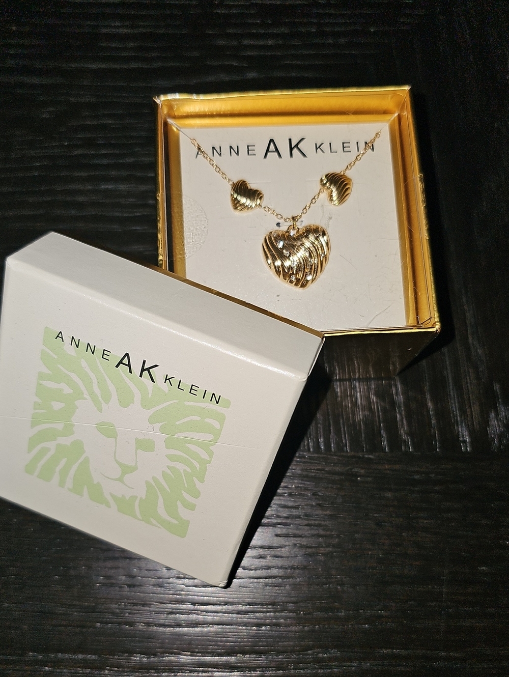 Anne Klein Gold Heart Pendant Necklace and Studs Set